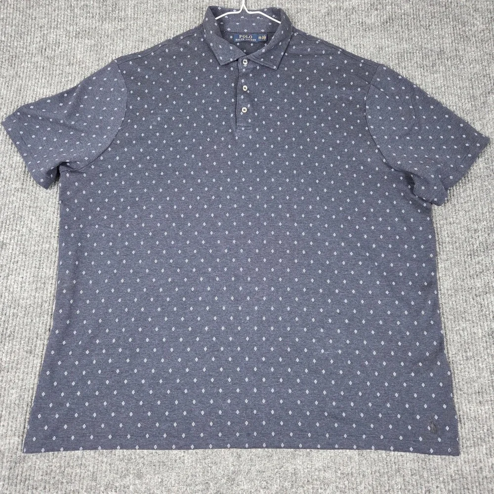 Polo Ralph‎ Lauren Mens XXL Gray Diamond Print Cotton Polo Shirt Short Sleeve